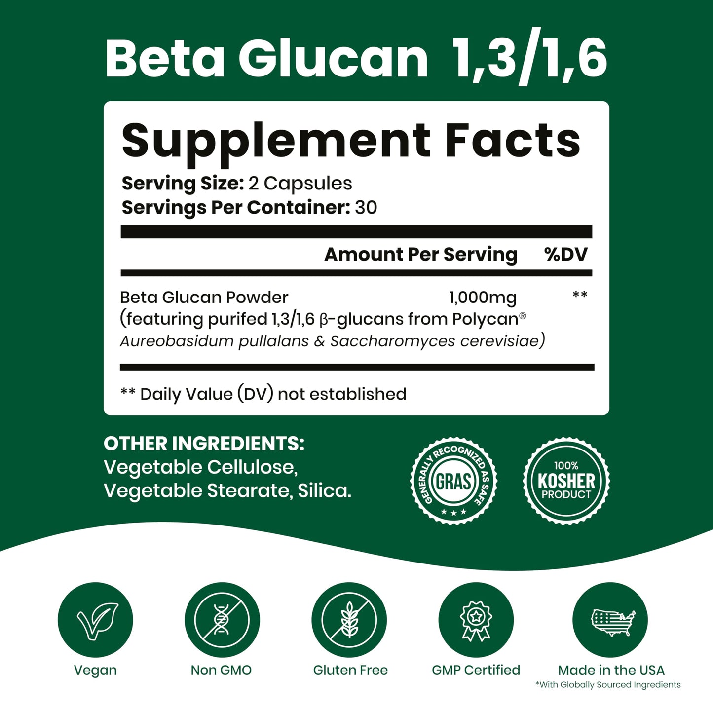 Nutriana Beta Glucan 1000mg – 60 Capsules | Immune Support, 1,3/1,6D Beta Glucan