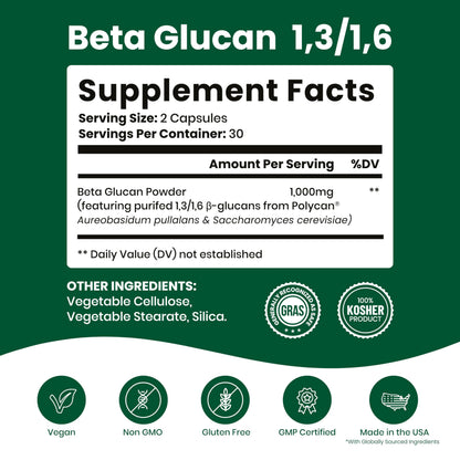 Nutriana Beta Glucan 1000mg – 60 Capsules | Immune Support, 1,3/1,6D Beta Glucan