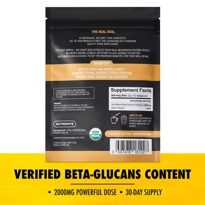 Premium USDA Organic Lion's Mane Extract Powder – 15:1 Dual Extract, 2.12 oz | Nutriante