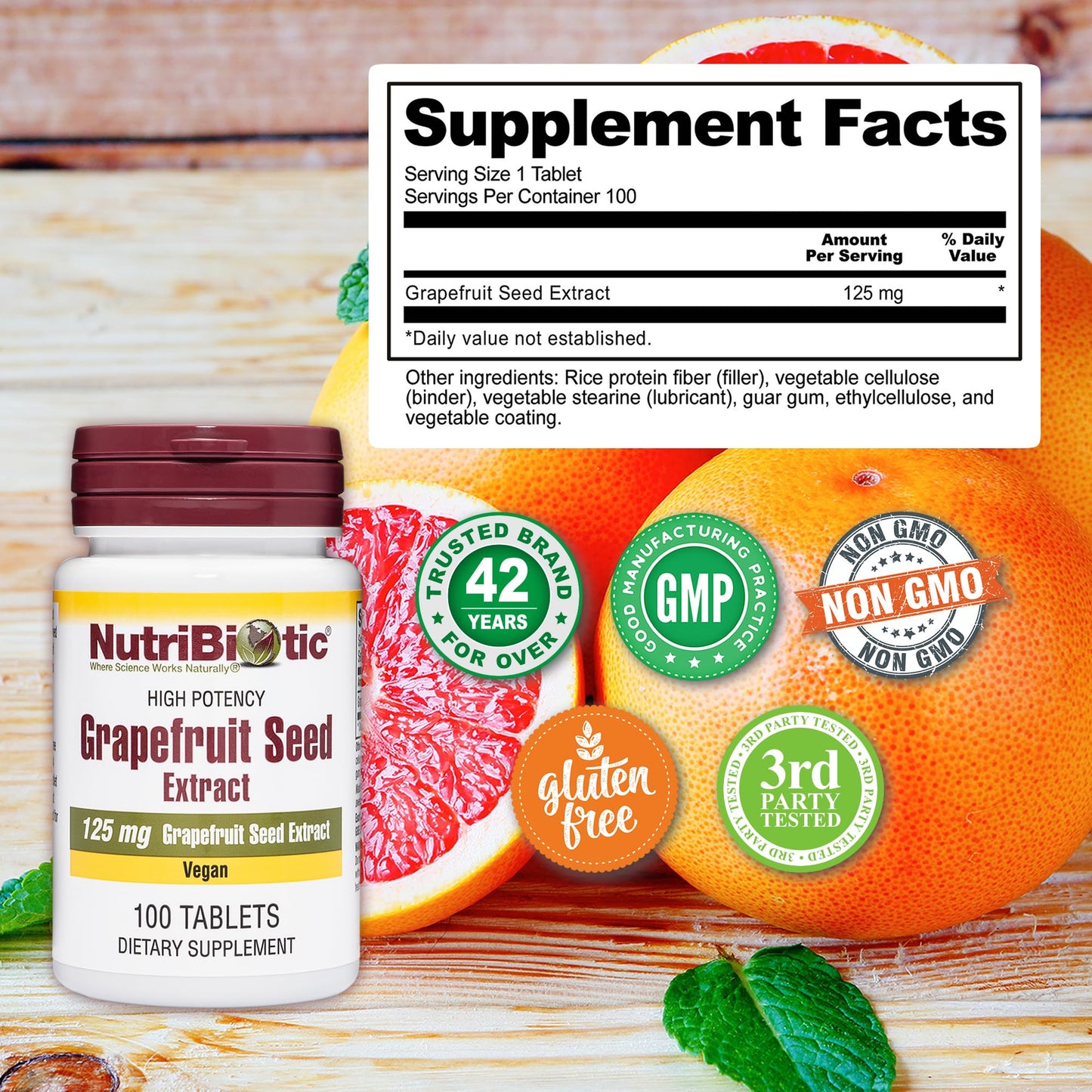 NutriBiotic Grapefruit Seed Extract Tablets 125mg – 100 Count | Vegan, Gluten Free