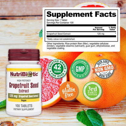 NutriBiotic Grapefruit Seed Extract Tablets 125mg – 100 Count | Vegan, Gluten Free