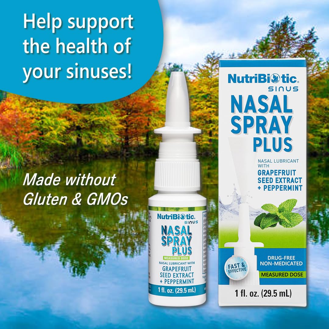NutriBiotic Nasal Spray Plus 1 Fl Oz – Drug-Free Nasal Lubricant with GSE, Xylitol & Botanicals