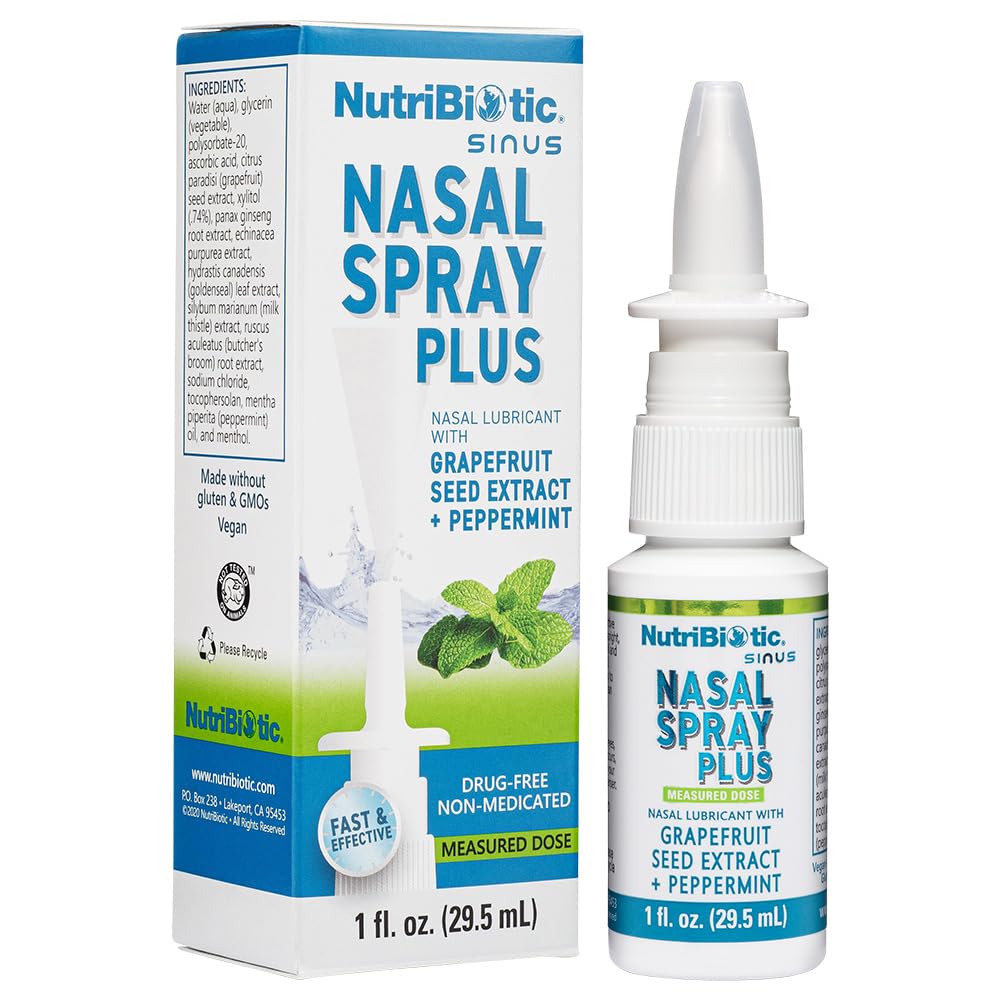 NutriBiotic Nasal Spray Plus 1 Fl Oz – Drug-Free Nasal Lubricant with GSE, Xylitol & Botanicals