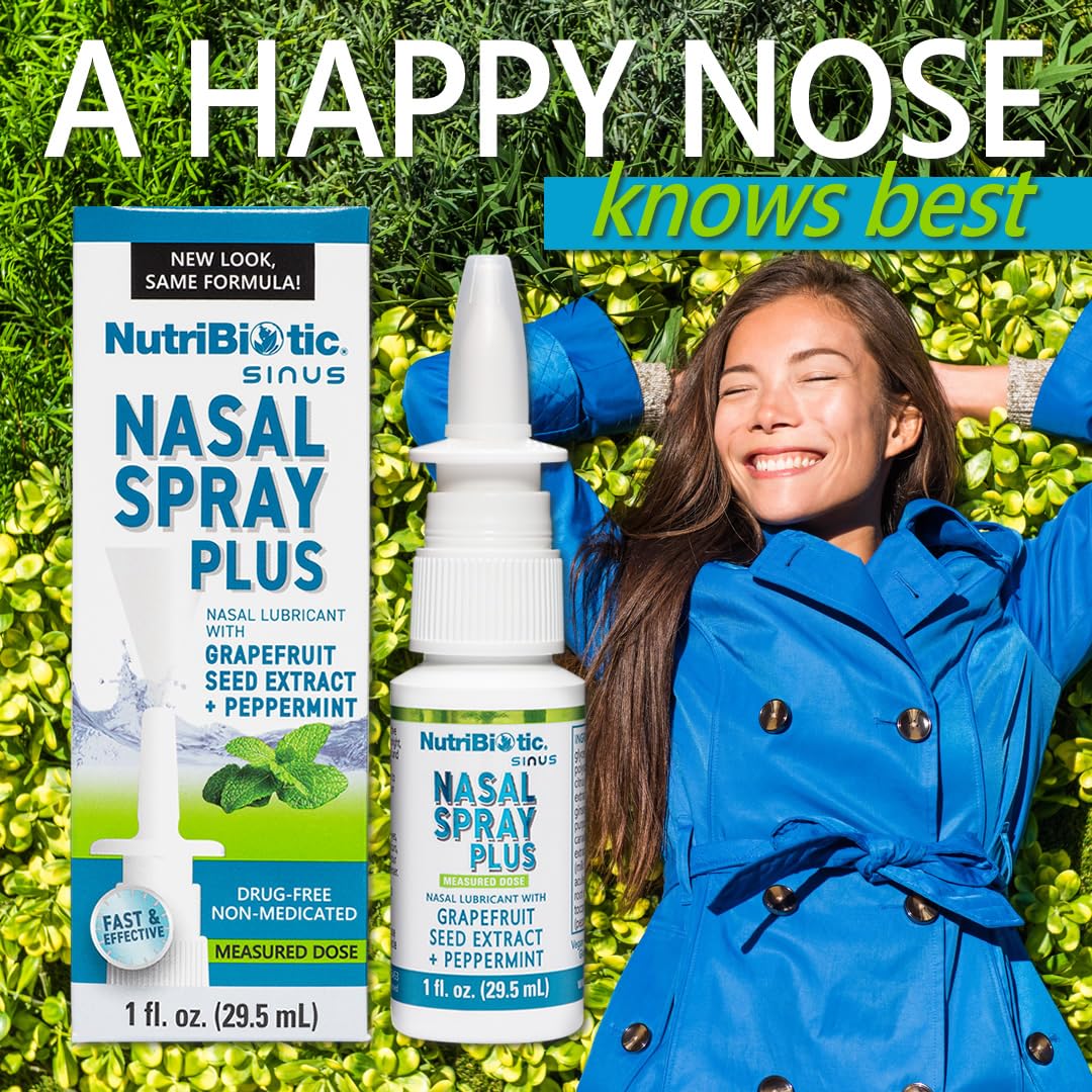 NutriBiotic Nasal Spray Plus 1 Fl Oz – Drug-Free Nasal Lubricant with GSE, Xylitol & Botanicals