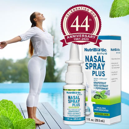 NutriBiotic Nasal Spray Plus 1 Fl Oz – Drug-Free Nasal Lubricant with GSE, Xylitol & Botanicals