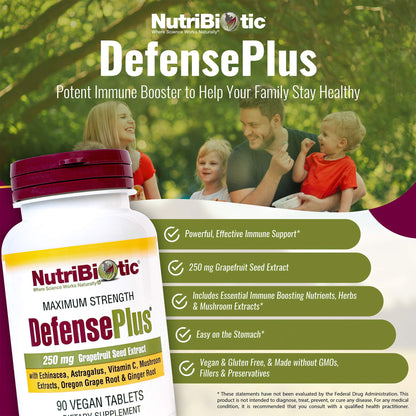 NutriBiotic DefensePlus 90 Tablets – 11 in 1 Immune Support, Vegan & Gluten Free