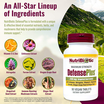 NutriBiotic DefensePlus 90 Tablets – 11 in 1 Immune Support, Vegan & Gluten Free