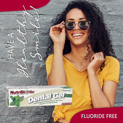 NutriBiotic Dental Gel – Golden Peppermint 4.5 oz | Vegan, Fluoride & SLS Free