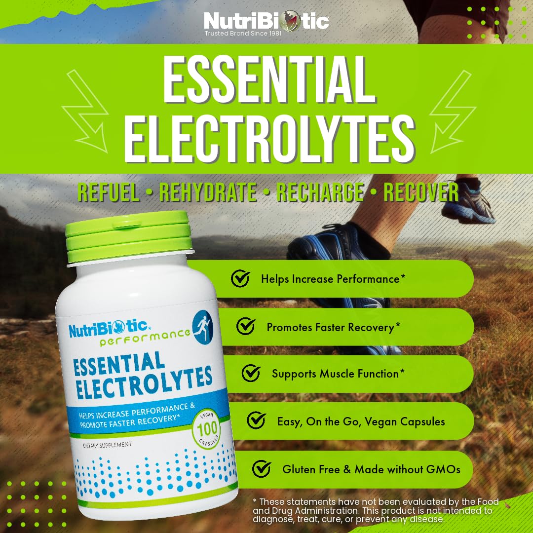 NutriBiotic Essential Electrolytes, 100 Ct Capsules | Hydration, Performance & Recovery