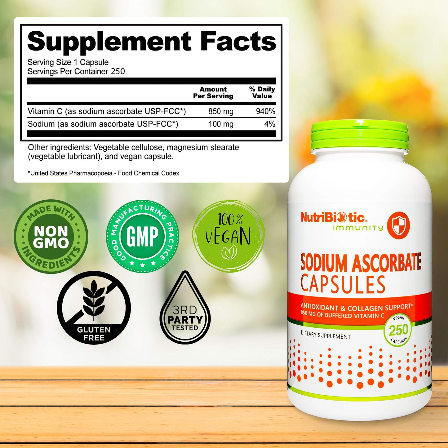 NutriBiotic Sodium Ascorbate Buffered Vitamin C – 250 Ct | Vegan, Easy on Digestion