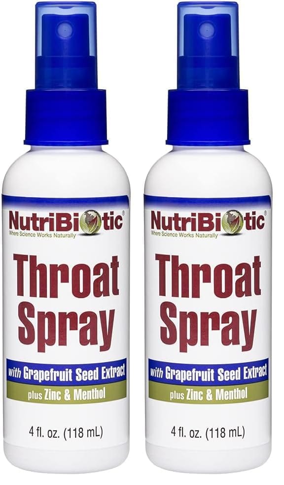 NutriBiotic Throat Spray with GSE – Alcohol-Free, Non-Medicated, Pack of 2 | Menthol, Zinc & Slippery Elm