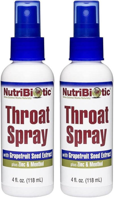 NutriBiotic Throat Spray with GSE – Alcohol-Free, Non-Medicated, Pack of 2 | Menthol, Zinc & Slippery Elm