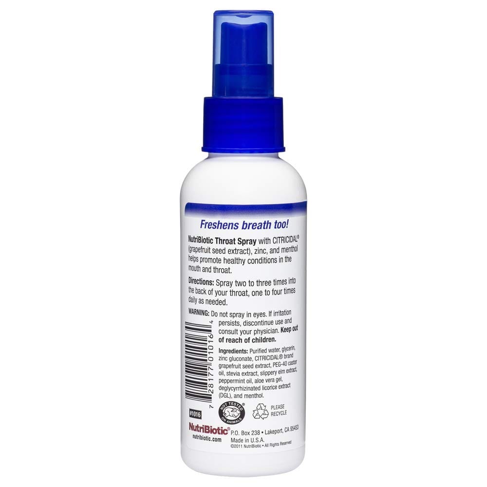 NutriBiotic Throat Spray with GSE – Alcohol-Free, Non-Medicated, Pack of 2 | Menthol, Zinc & Slippery Elm