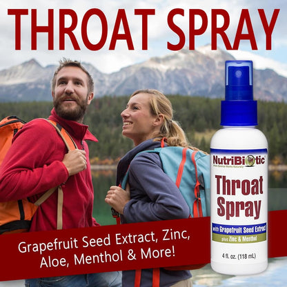 NutriBiotic Throat Spray with GSE – Alcohol-Free, Non-Medicated, Pack of 2 | Menthol, Zinc & Slippery Elm