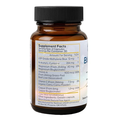 Nutricel Methylene Blue Capsules with Grass-Fed Liver – 12mg, USA Made, USP Reference, Third-Party Tested (60ct)