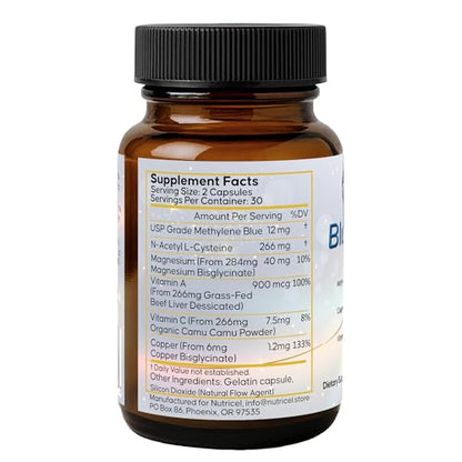 Nutricel Methylene Blue Capsules with Grass-Fed Liver – 12mg, USA Made, USP Reference, Third-Party Tested (60ct)