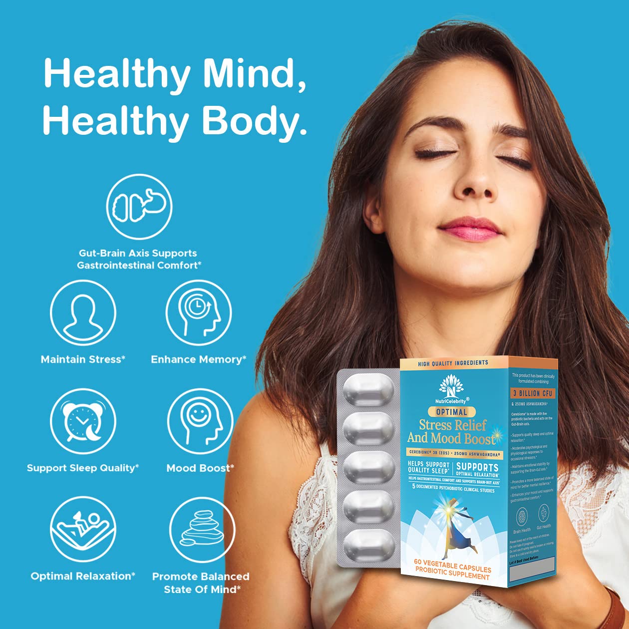Nutricelebrity Optimal Stress Relief – Mood Support, Sleep & Gut Health (60 Days)