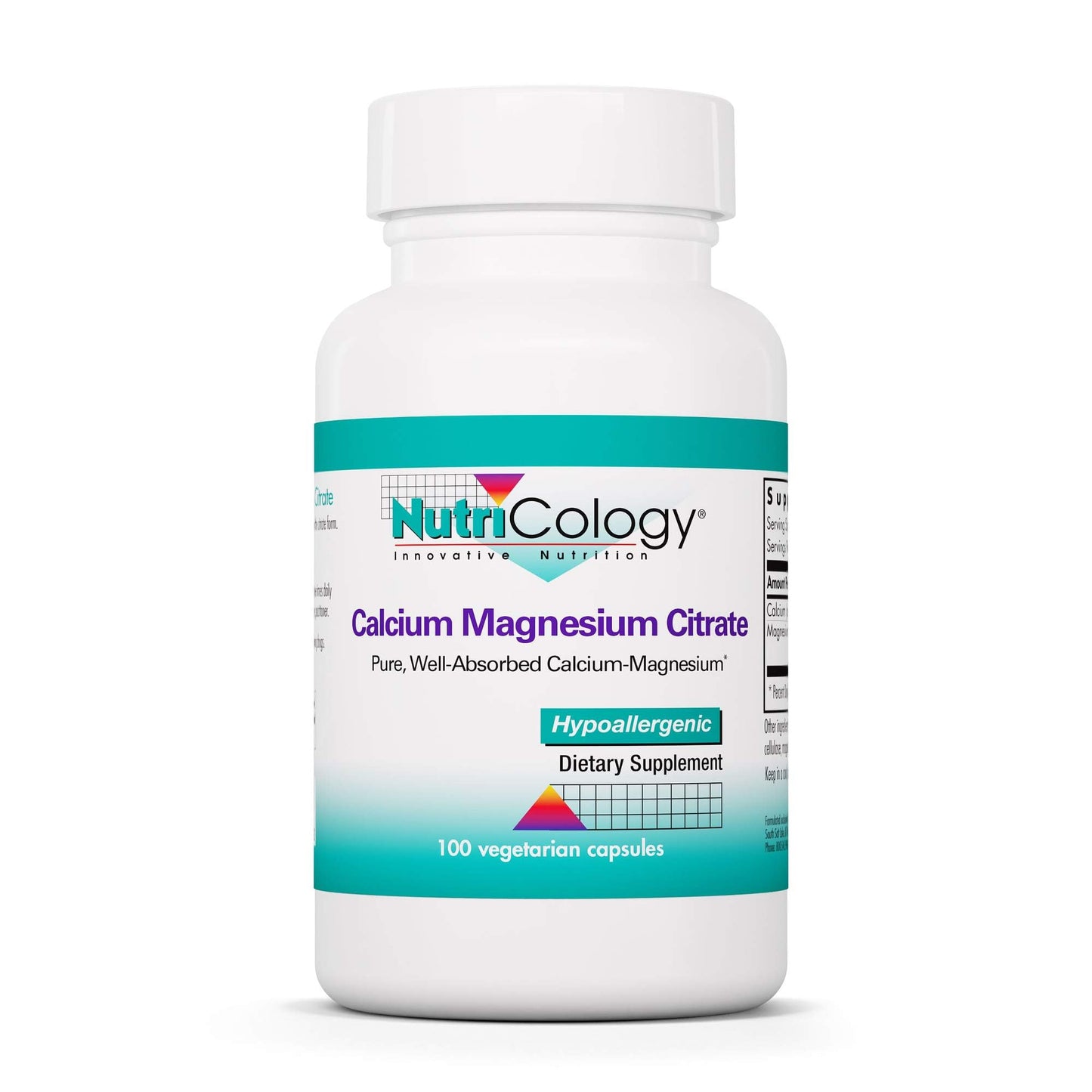 Nutricology Calcium Magnesium Citrate Supplement - Bone Health, Well-Absorbed Calcium Citrate, 100 Count Vegetarian Capsules