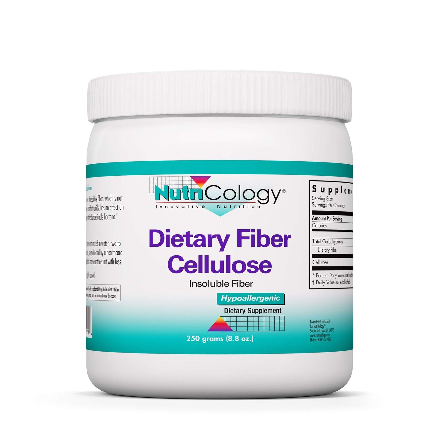 Nutricology Dietary Fiber Powder - 2000mg Insoluble Fiber, Hypoallergenic, 8.8 oz