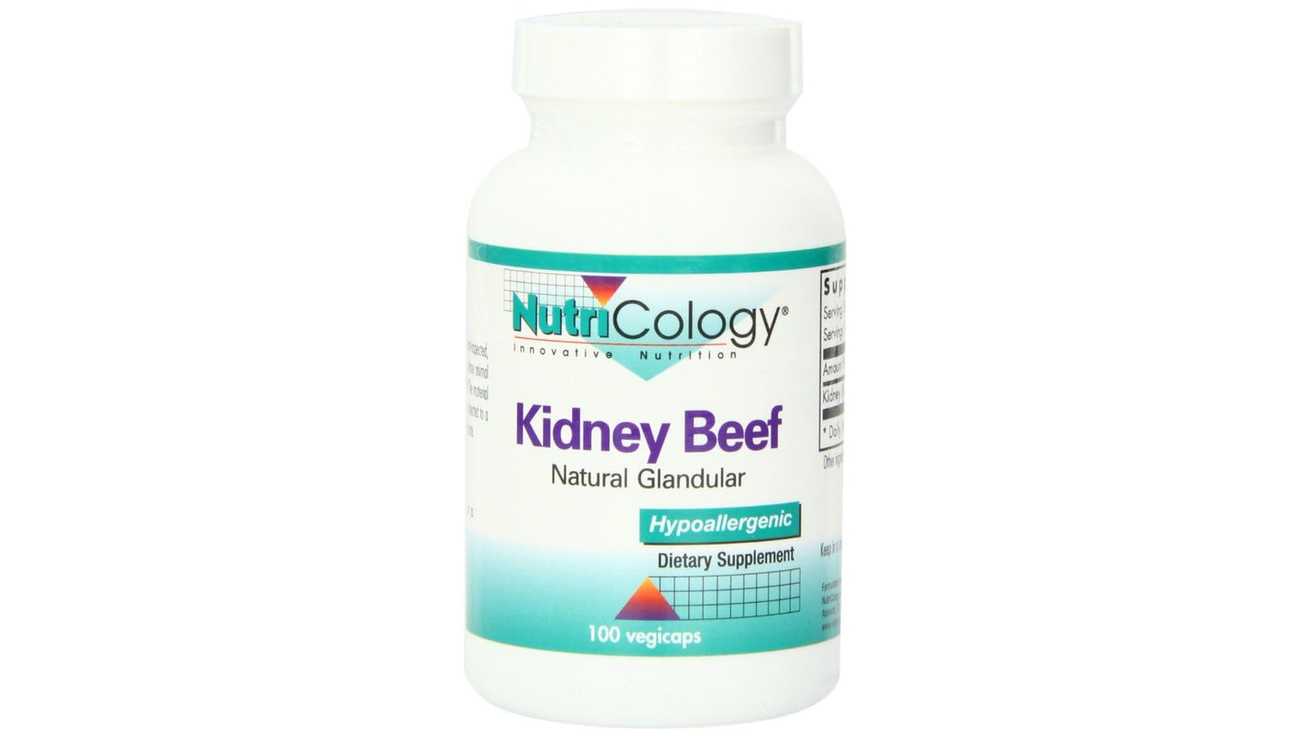 Nutricology Kidney Beef Supplement – Freeze-Dried Bovine Kidney, 500mg, 100 Vegetarian Capsules