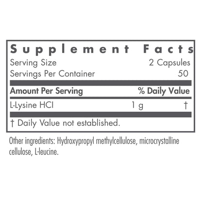 Nutricology L-Lysine 500mg – Immune Support, Free Form Amino Acid, Vegetarian Capsules 100 Count