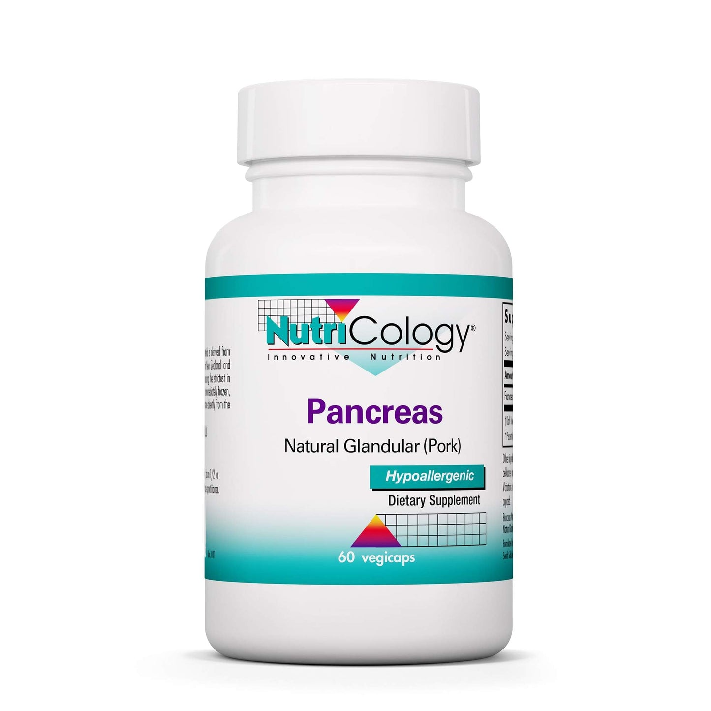 Nutricology Pancreas Pork 425mg Supplement - Pancreas Natural Glandular, Pancreatic Enzymes, Amylase, Protease, Lipase, Hypoallergenic - 60 Count