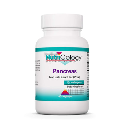 Nutricology Pancreas Pork 425mg Supplement - Pancreas Natural Glandular, Pancreatic Enzymes, Amylase, Protease, Lipase, Hypoallergenic - 60 Count