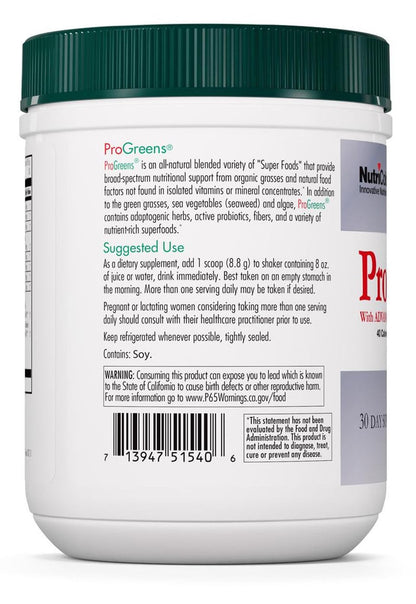 Nutricology ProGreens 265 g – Organic Greens Superfood Powder with Probiotics | 30 Day Supply