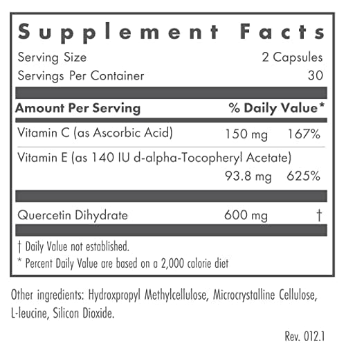 Nutricology Quercetin 300 Dietary Supplement - Immune Support, Hypoallergenic, 60 Count