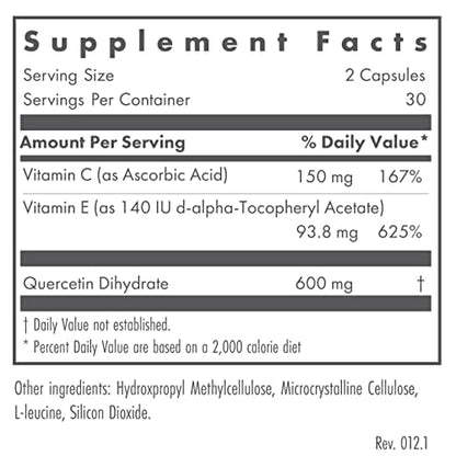 Nutricology Quercetin 300 Dietary Supplement - Immune Support, Hypoallergenic, 60 Count