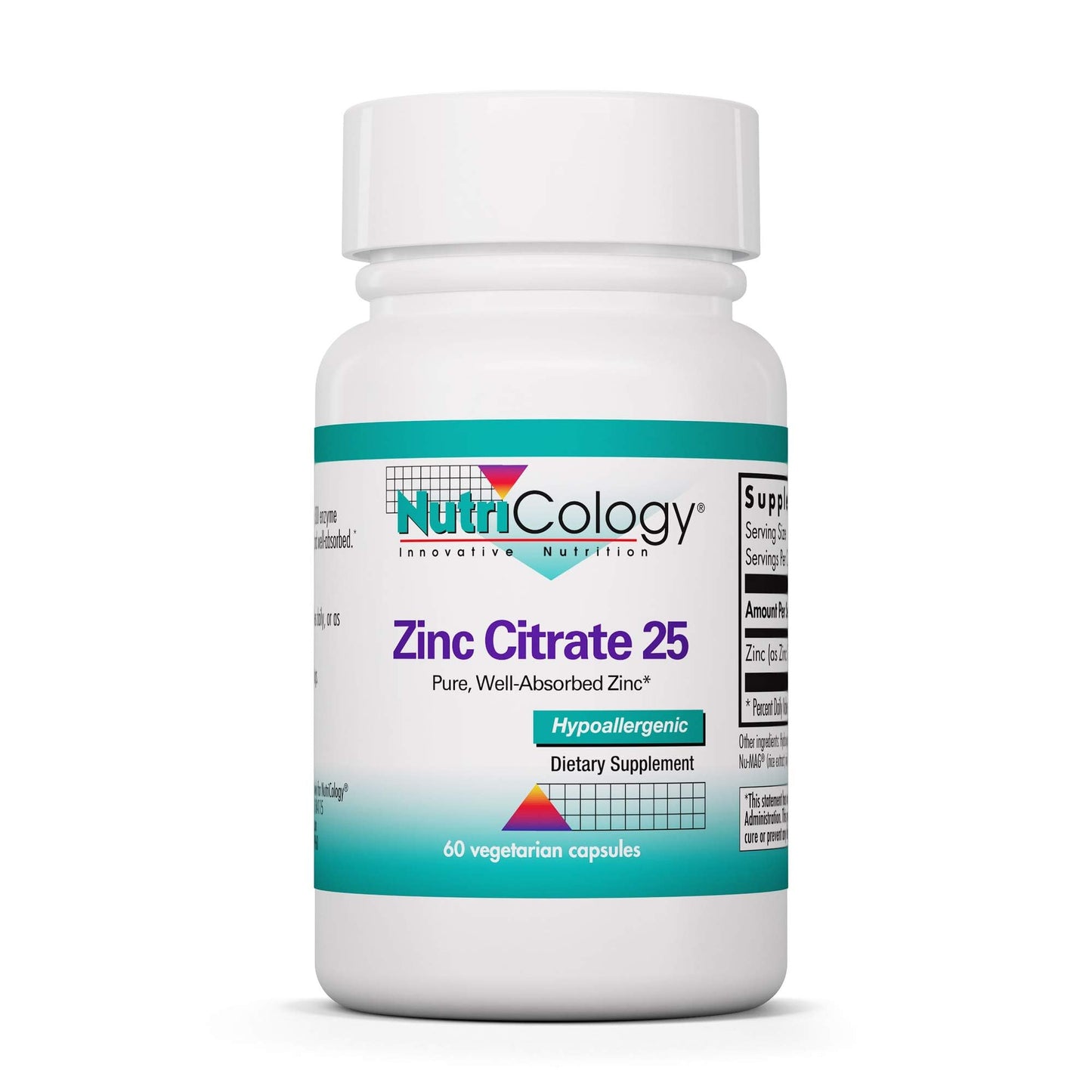 Nutricology Zinc Citrate Supplement 25mg – Immune Support, Vegetarian Capsules (60 Count)