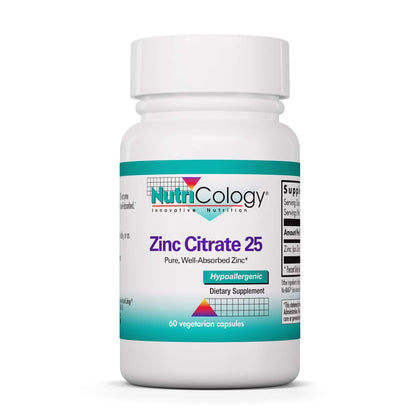 Nutricology Zinc Citrate Supplement 25mg – Immune Support, Vegetarian Capsules (60 Count)