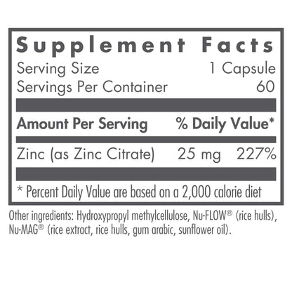Nutricology Zinc Citrate Supplement 25mg – Immune Support, Vegetarian Capsules (60 Count)