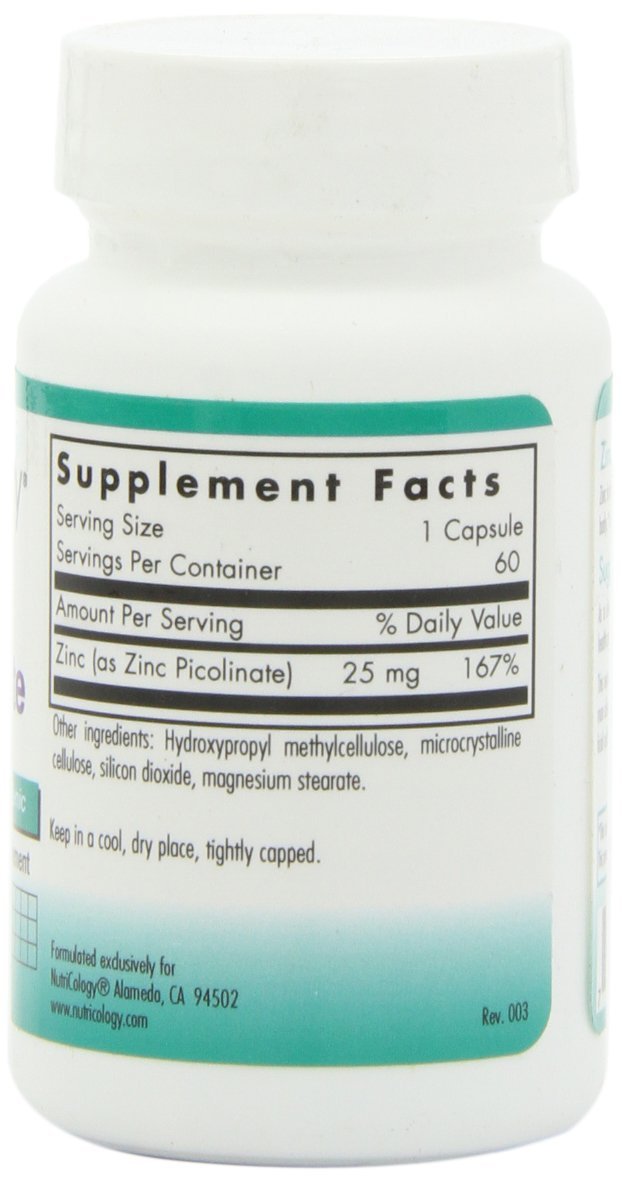 Nutricology Zinc Picolinate Supplement - Hypoallergenic, 25 mg Zinc, 60 Veg Capsules