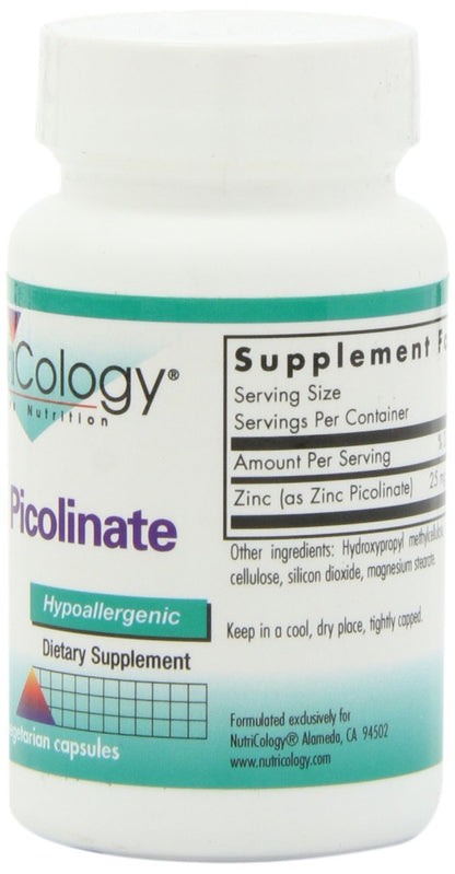 Nutricology Zinc Picolinate Supplement - Hypoallergenic, 25 mg Zinc, 60 Veg Capsules