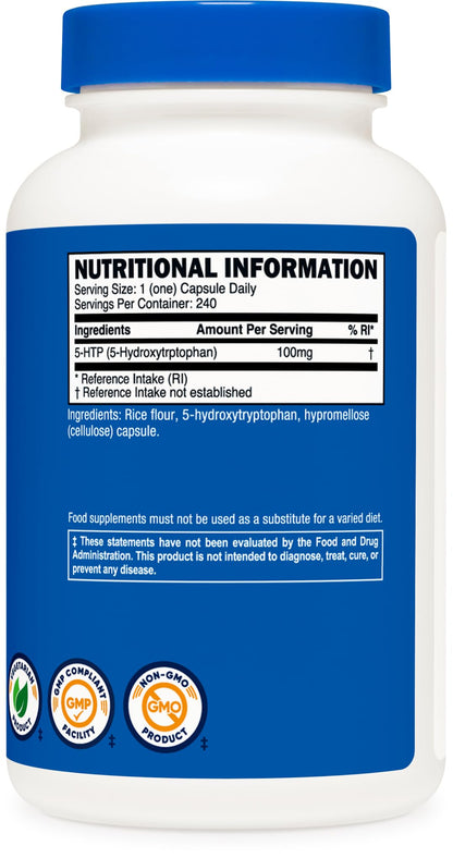 Nutricost 5-HTP 100mg | 240 Vegetarian Capsules (5-Hydroxytryptophan) - Non-GMO & Gluten Free