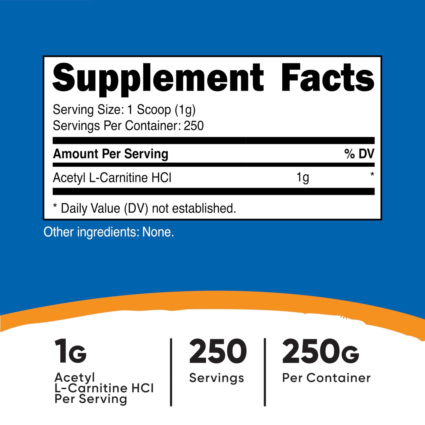 Nutricost Acetyl L-Carnitine (ALCAR) Powder – 250 g | 1 g Per Serving | 250 Servings