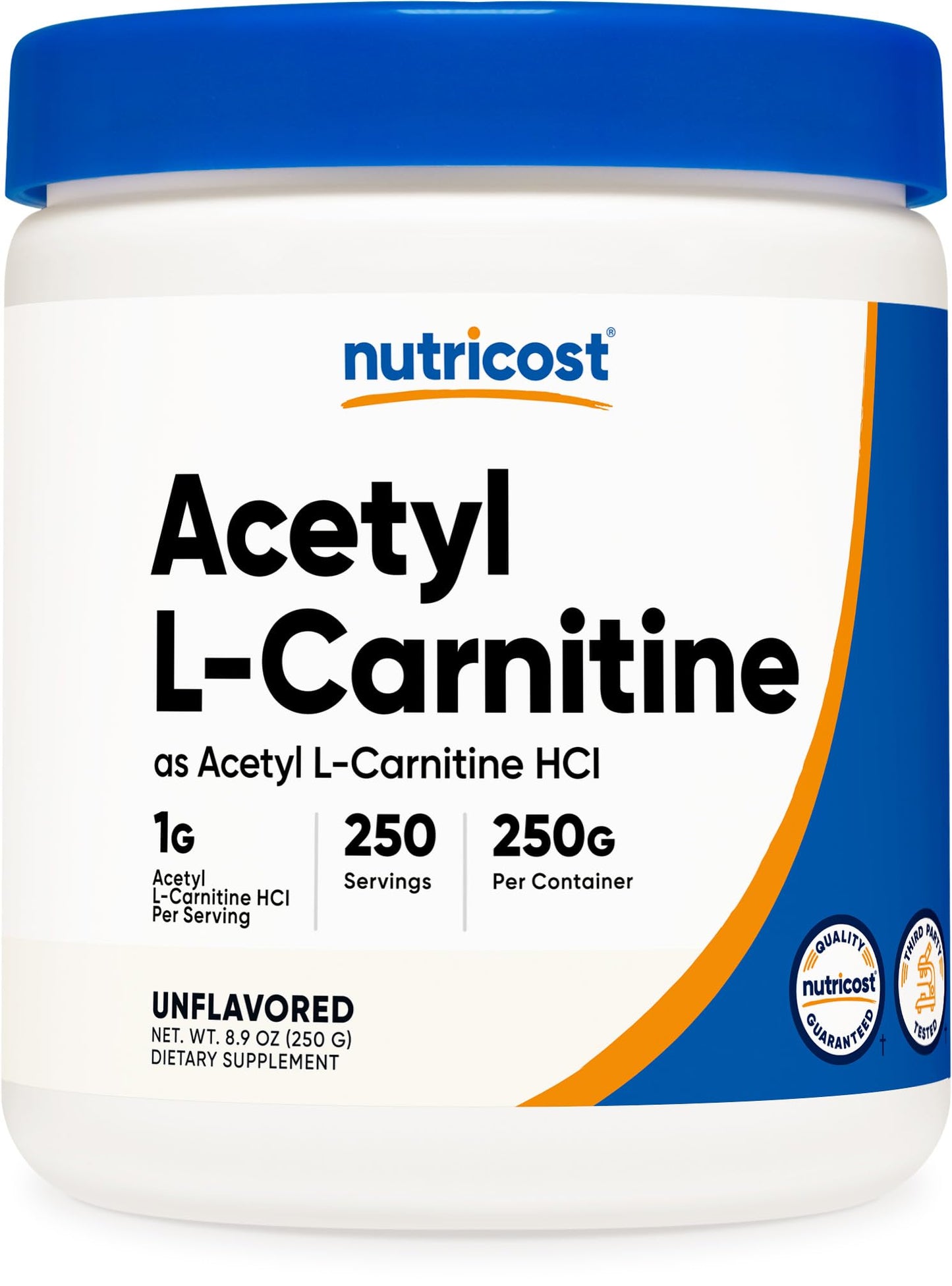 Nutricost Acetyl L-Carnitine (ALCAR) Powder – 250 g | 1 g Per Serving | 250 Servings