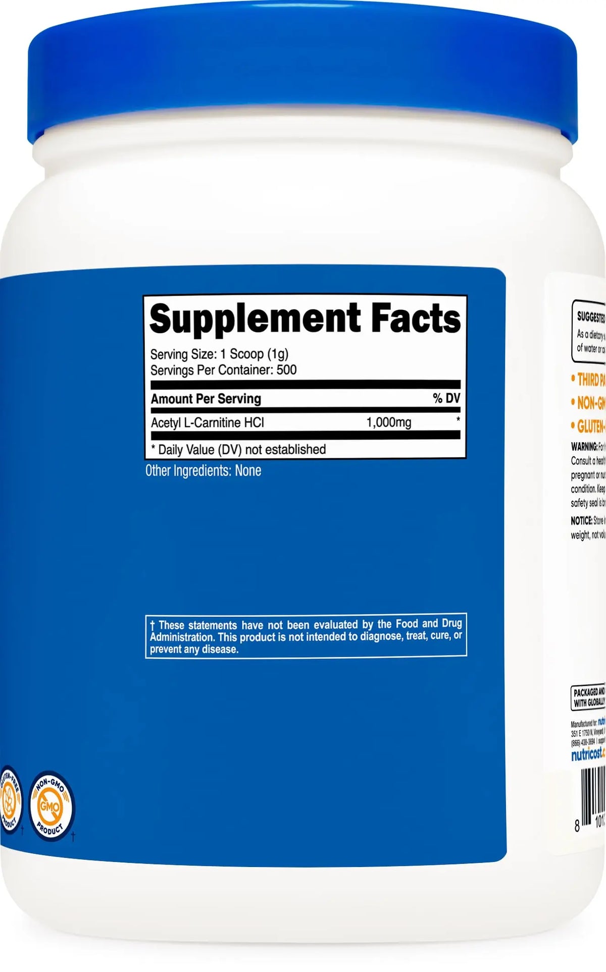 Nutricost Acetyl L-Carnitine (ALCAR) Powder 1000mg, 500g BritishVita | Premium UK Vitamins & Wellness Supplements