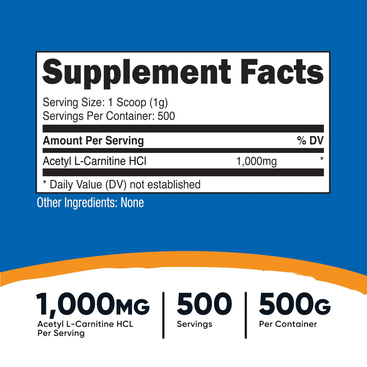 Nutricost Acetyl L-Carnitine (ALCAR) Powder 1000mg, 500g BritishVita | Premium UK Vitamins & Wellness Supplements