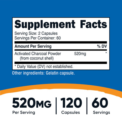 Nutricost Activated Charcoal 520mg | 120 Capsules – Non-GMO & Gluten Free