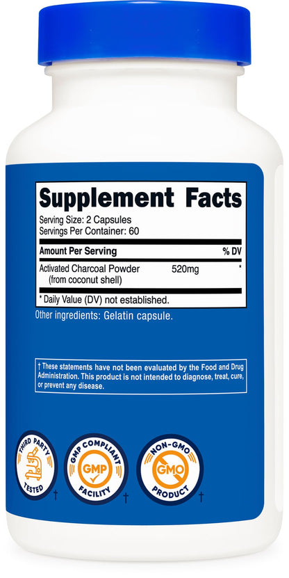 Nutricost Activated Charcoal 520mg | 120 Capsules – Non-GMO & Gluten Free