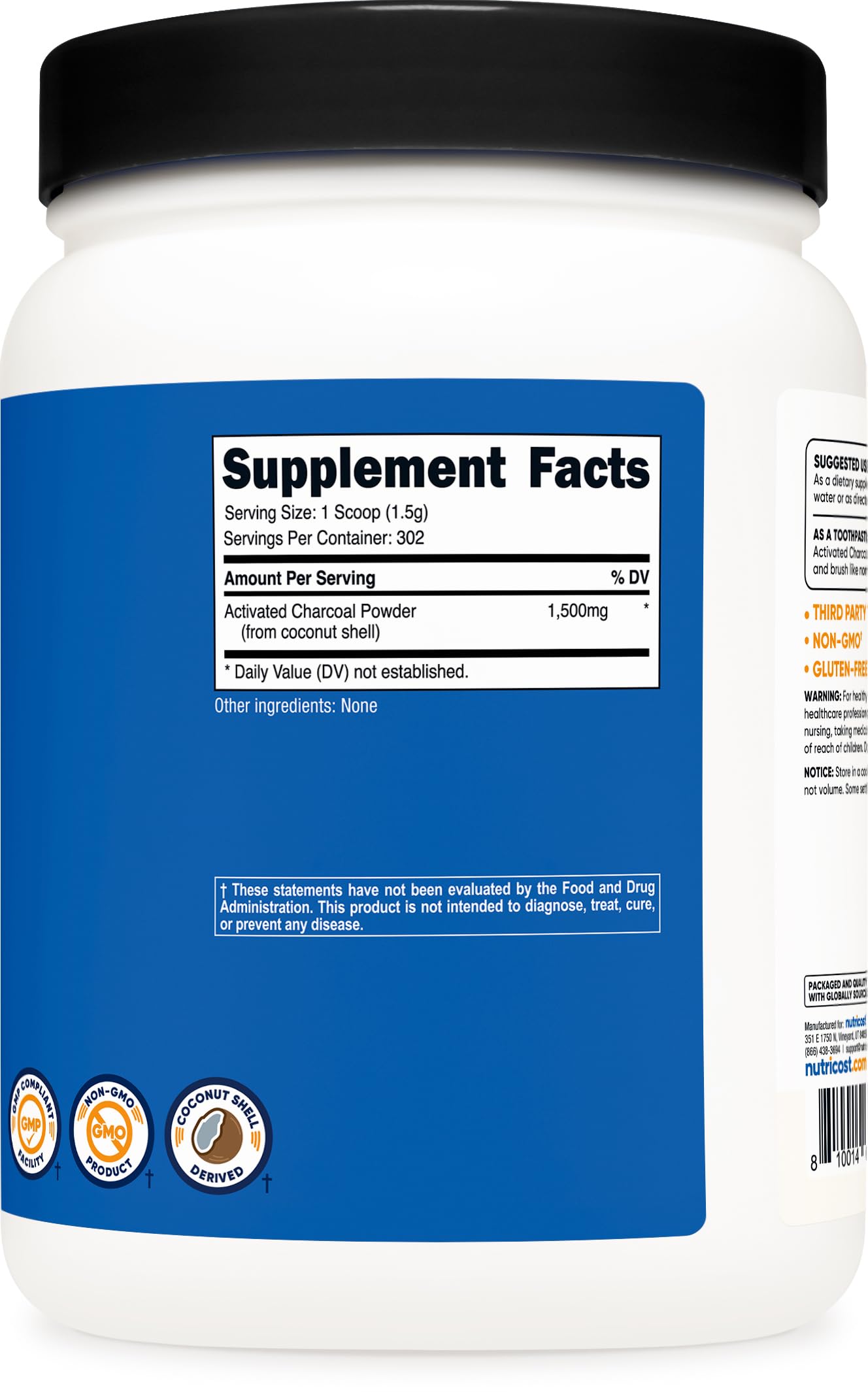 Nutricost Activated Charcoal Powder 1lb – Food Grade, Coconut Shell