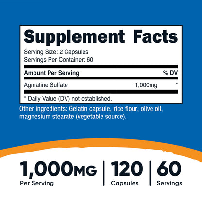 Nutricost Agmatine Sulfate 1000mg – 120 Caps | Gluten Free, Non-GMO
