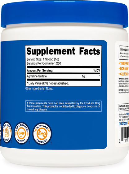 Nutricost Pure Agmatine Sulfate Powder – 250g, 1g Serving, Non-GMO