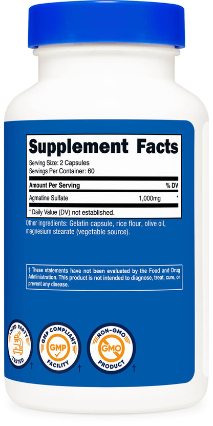 Nutricost Agmatine Sulfate 1000mg – 120 Caps | Gluten Free, Non-GMO