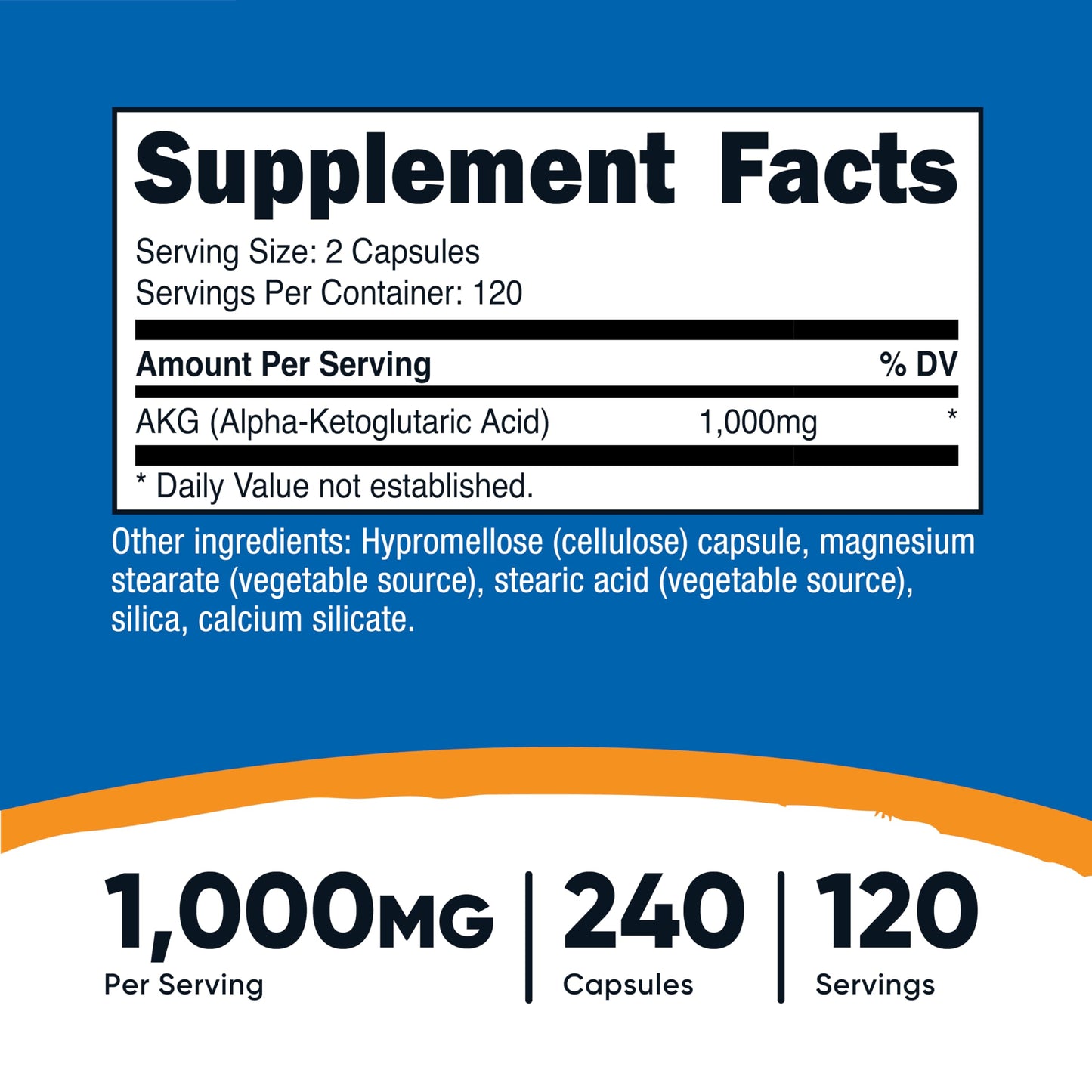 Nutricost AKG Alpha Ketoglutaric Acid 1,000 mg | 240 Capsules | 120 Servings | Energy Support