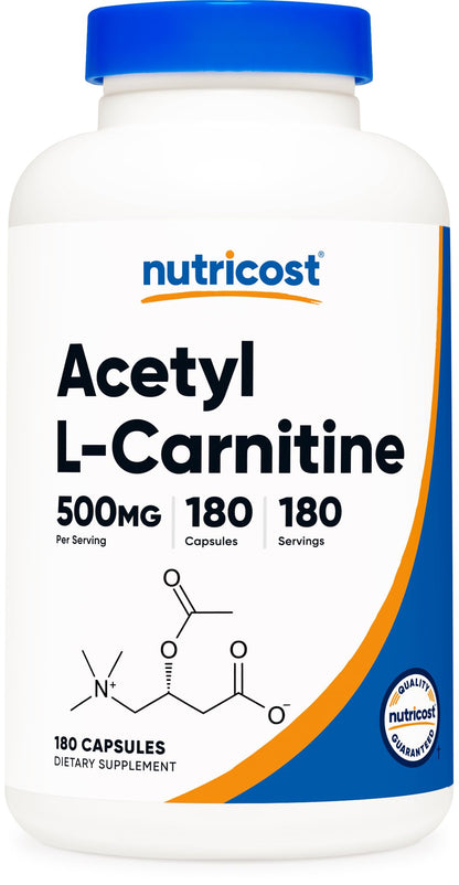 Nutricost Acetyl L-Carnitine (ALCAR) 500mg – 180 Capsules, 180 Servings | Non-GMO & Gluten Free