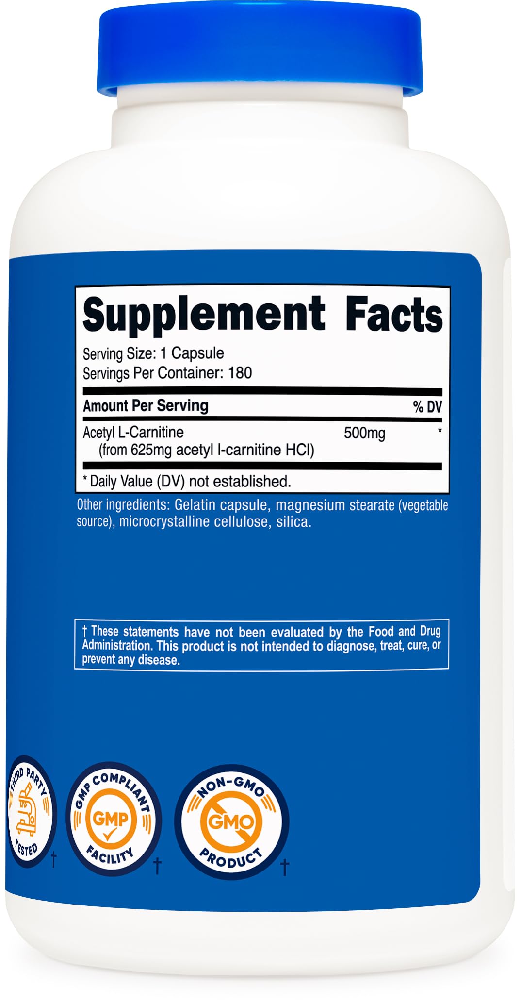 Nutricost Acetyl L-Carnitine (ALCAR) 500mg – 180 Capsules, 180 Servings | Non-GMO & Gluten Free