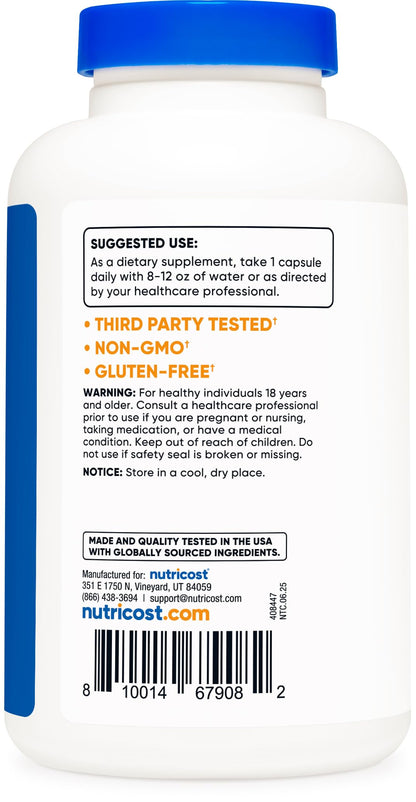 Nutricost Acetyl L-Carnitine (ALCAR) 500mg – 180 Capsules, 180 Servings | Non-GMO & Gluten Free